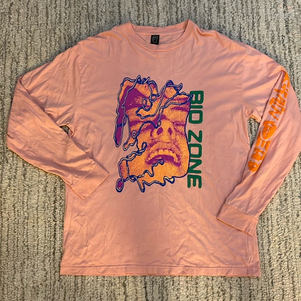 Brain Dead Peach-Pink Long Sleeve Tee with Multicolor Graphic